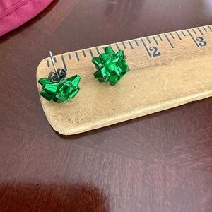 Vintage Green Bow Pierced Earrings